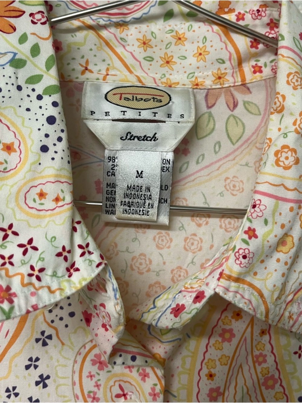 Talbots Cream Paisley & Floral button down shirt long sleeves cotton Womens MP - Picture 2 of 11